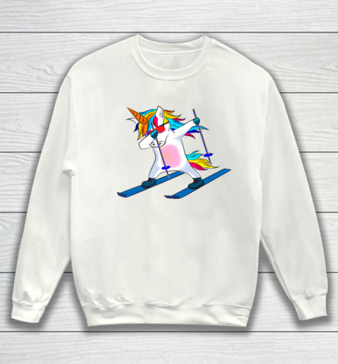 Skiing Unicorn Dabbing Funny Gift Sweatshirt 2