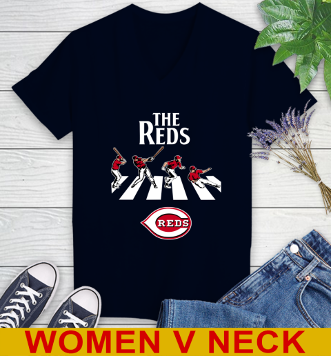 MLB Baseball Cincinnati Reds The Beatles Rock Band Shirt Women's V-Neck T-Shirt 2