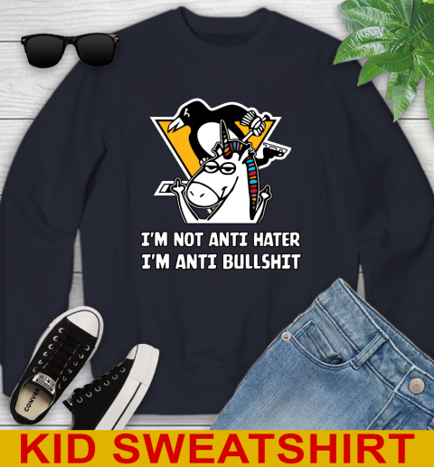 Pittsburgh Penguins NHL Hockey Unicorn I'm Not Anti Hater I'm Anti Bullshit Youth Sweatshirt 4 Pittsburgh Penguins NHL Hockey Unicorn I'm Not Anti Hater I'm Anti Bullshit Youth Sweatshirt - Image 4