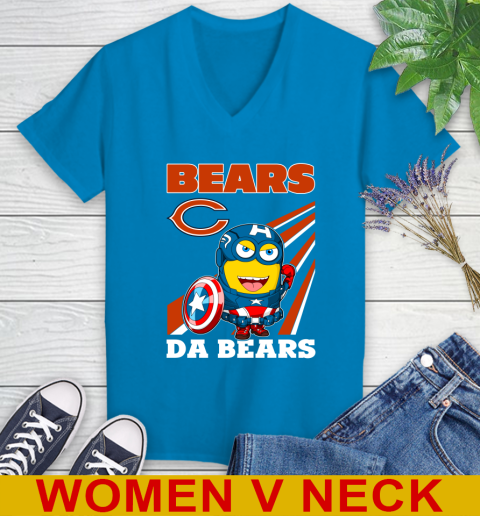 NFL Football Chicago Bears Captain America Marvel Avengers Minion Shirt Women's V-Neck T-Shirt 7