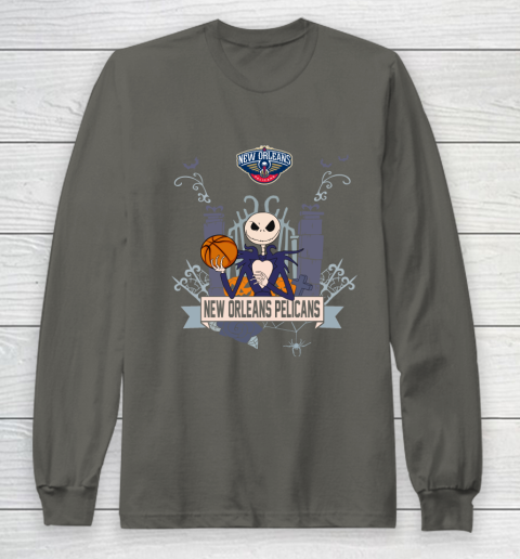 NBA New Orleans Pelicans Basketball Jack Skellington Halloween Long Sleeve T-Shirt 5