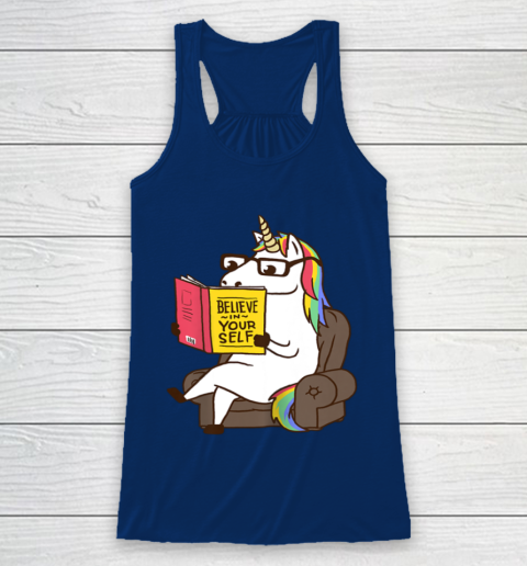 Unicorn Shirt Believe in Yourself Motivational Book Lover Racerback Tank 7