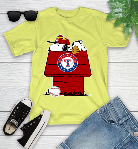MLB Texas Rangers Snoopy Woodstock The Peanuts Movie Baseball T Shirt Youth T-Shirt 8