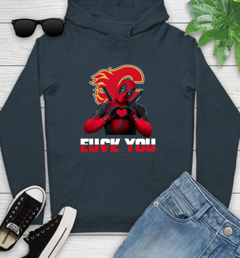 NHL Calgary Flames Deadpool Love You Fuck You Hockey Sports Youth Hoodie 10