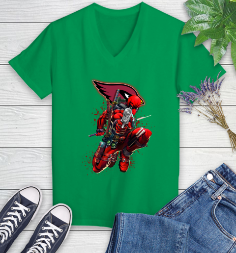 NFL Deadpool Marvel Comics Sports Football Arizona Cardinals Women's V-Neck T-Shirt 5
