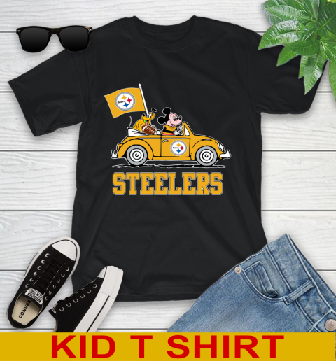 NFL Football Pittsburgh Steelers Pluto Mickey Driving Disney Shirt Youth T-Shirt 2
