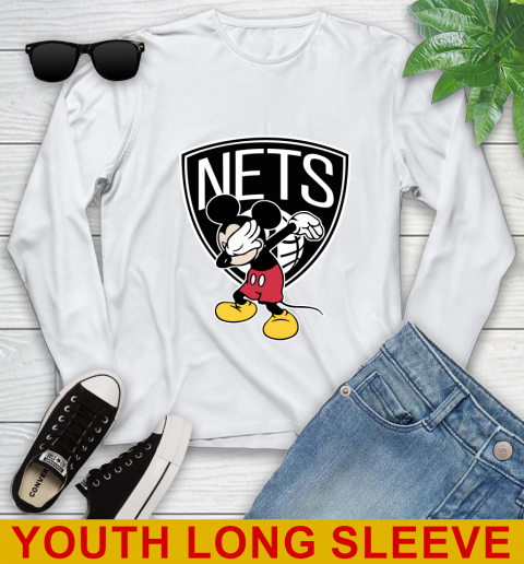 Brooklyn Nets NBA Basketball Dabbing Mickey Disney Sports Youth Long Sleeve