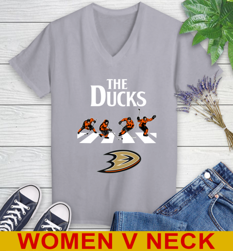 NHL Hockey Anaheim Ducks The Beatles Rock Band Shirt Women's V-Neck T-Shirt 4