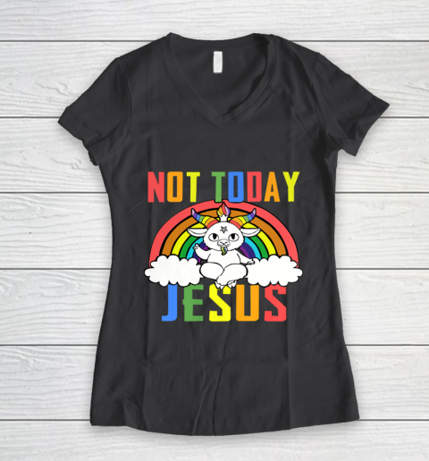 Unicorn Rainbow Not Today Jesus Premium Women's V-Neck T-Shirt 8