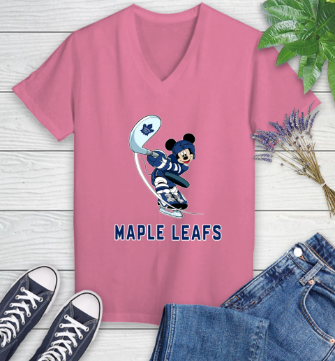 NHL Hockey Toronto Maple Leafs Cheerful Mickey Mouse Shirt Women's V-Neck T-Shirt 11