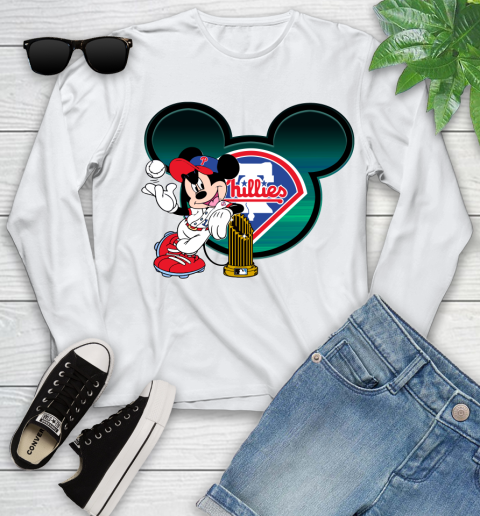 MLB Philadelphia Phillies The Commissioner's Trophy Mickey Mouse Disney Youth Long Sleeve