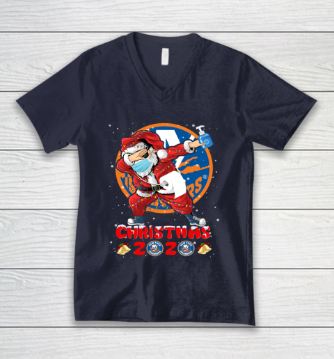 New York Islanders Funny Santa Claus Dabbing Christmas 2020 NHL V-Neck T-Shirt 2