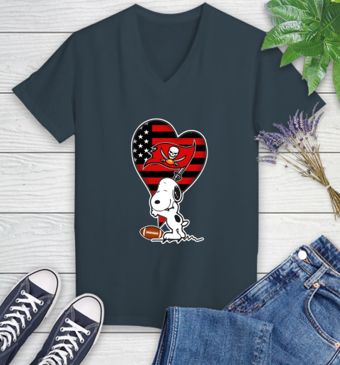 Tampa Bay Buccaneers NFL Football The Peanuts Movie Adorable Snoopy Women's V-Neck T-Shirt 8