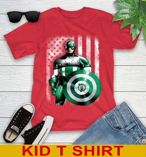 Boston Celtics NBA Basketball Captain America Marvel Avengers American Flag Shirt Youth T-Shirt 11