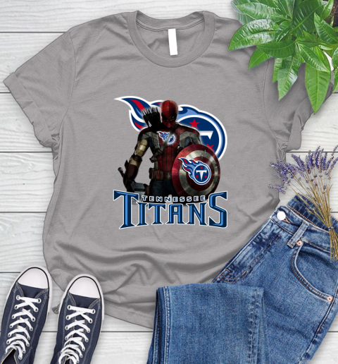 NFL Captain America Thor Spider Man Hawkeye Avengers Endgame Football Tennessee Titans Women's T-Shirt 5