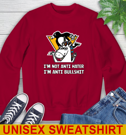 Pittsburgh Penguins NHL Hockey Unicorn I'm Not Anti Hater I'm Anti Bullshit Sweatshirt 7