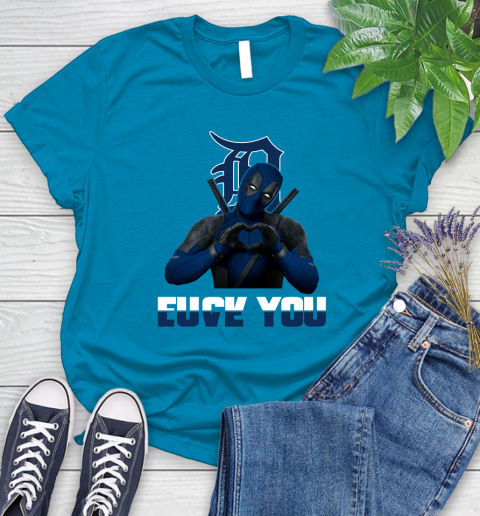 MLB Detroit Tigers Deadpool Love You Fuck You Baseball Sports Women's T-Shirt - Image 11