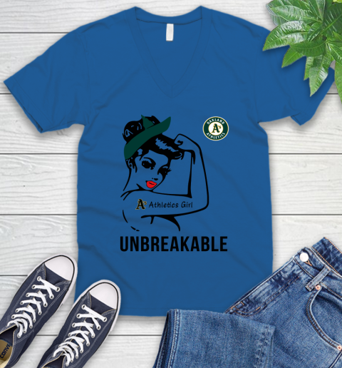 MLB Oakland Athletics Girl Unbreakable Baseball Sports V-Neck T-Shirt 3