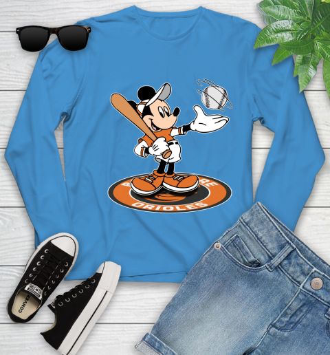 MLB Baseball Baltimore Orioles Cheerful Mickey Disney Shirt Youth Long Sleeve 7