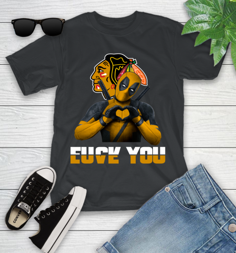 NHL Chicago Blackhawks Deadpool Love You Fuck You Hockey Sports Youth T-Shirt
