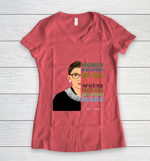 RBG Women Belong In All Places Ruth Bader Ginsburg Women's V-Neck T-Shirt 3