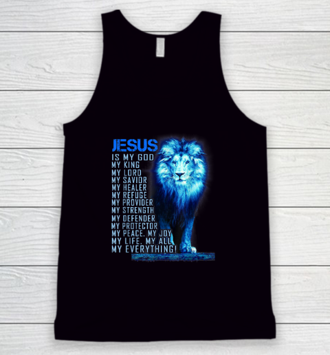 Jesus Is My God King My Lord My Savior Blue Lion Christian Tank Top