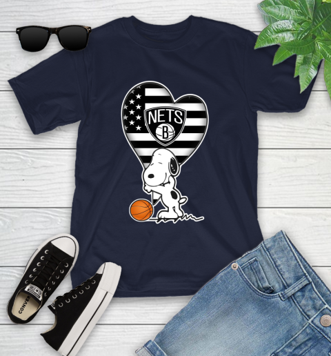 Brooklyn Nets NBA Basketball The Peanuts Movie Adorable Snoopy Youth T-Shirt 3