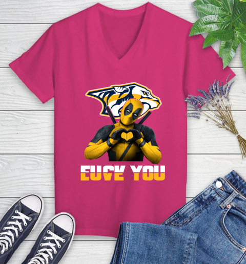NHL Nashville Predators Deadpool Love You Fuck You Hockey Sports Women's V-Neck T-Shirt 9