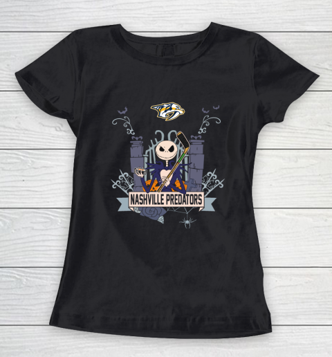 NHL Nashville Predators Hockey Jack Skellington Halloween Women's T-Shirt