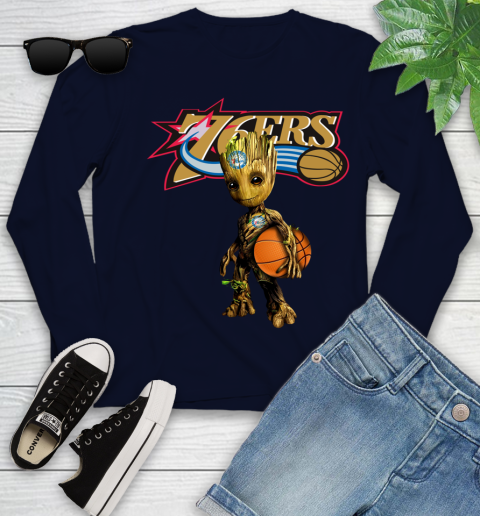 Philadelphia 76ers NBA Basketball Groot Marvel Guardians Of The Galaxy Youth Long Sleeve 3