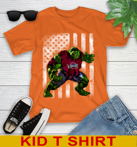 Cleveland Cavaliers Hulk Marvel Avengers NBA Basketball American Flag Youth T-Shirt 8
