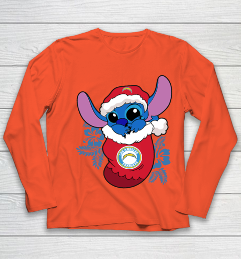 Los Angeles Chargers Christmas Stitch In The Sock Funny Disney NFL Youth Long Sleeve 4