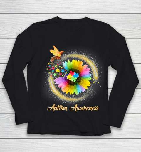 Autism Awareness Month Tshirt Hummingbird Sunflower Flower Youth Long Sleeve
