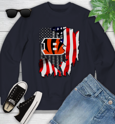 Cincinnati Bengals NFL Football American Flag Youth Sweatshirt 2