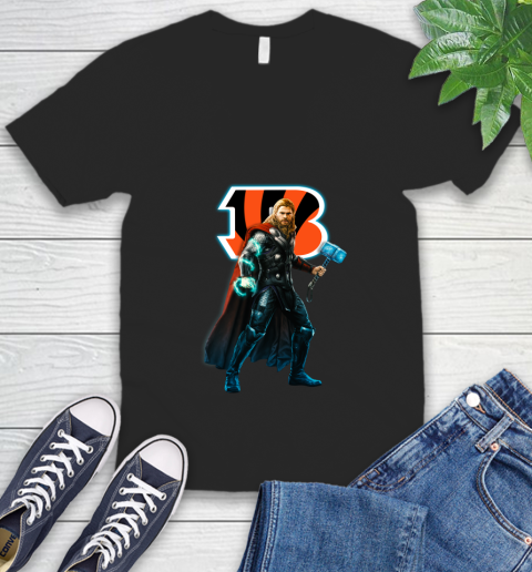 NFL Thor Avengers Endgame Football Cincinnati Bengals V-Neck T-Shirt 2