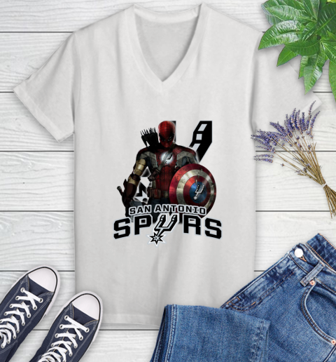 San Antonio Spurs NBA Basketball Captain America Thor Spider Man Hawkeye Avengers Women's V-Neck T-Shirt