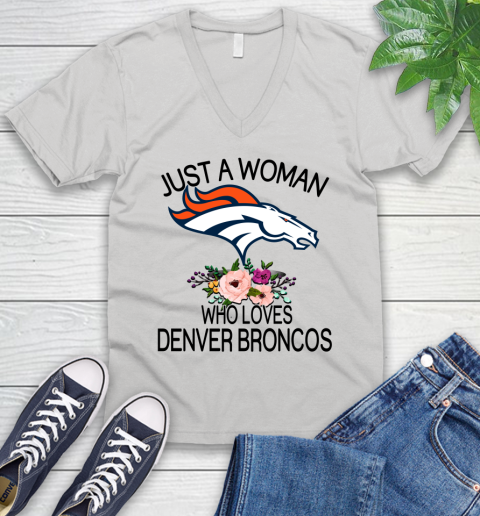 NFL Just A Woman Who Loves Denver Broncos Football Sports V-Neck T-Shirt