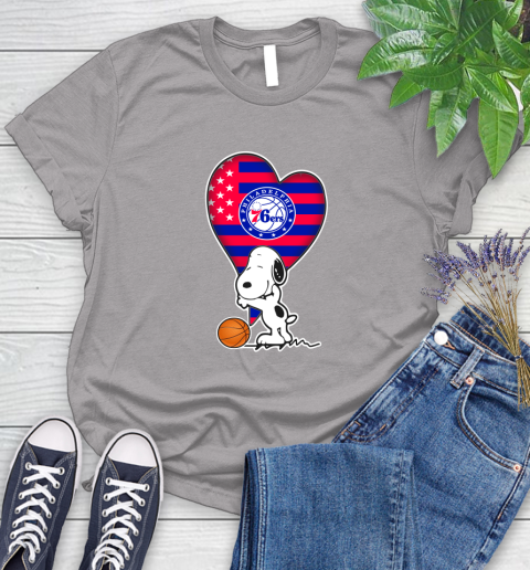 Philadelphia 76ers NBA Basketball The Peanuts Movie Adorable Snoopy Women's T-Shirt 5