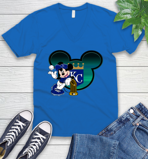 MLB Kansas City Royals The Commissioner's Trophy Mickey Mouse Disney V-Neck T-Shirt 6
