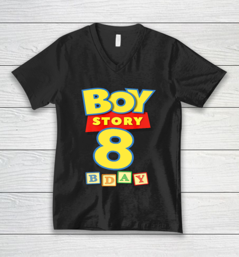 Toy Blocks Boy Story 8 Year Old Birthday V-Neck T-Shirt