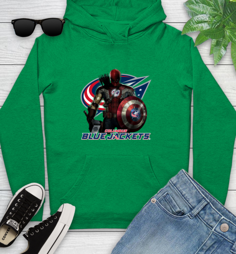 NHL Captain America Thor Spider Man Hawkeye Avengers Endgame Hockey Columbus Blue Jackets Youth Hoodie 7