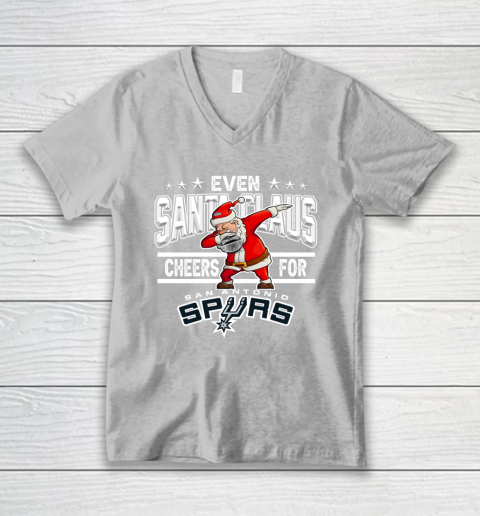 San Antonio Spurs Even Santa Claus Cheers For Christmas NBA V-Neck T-Shirt 3