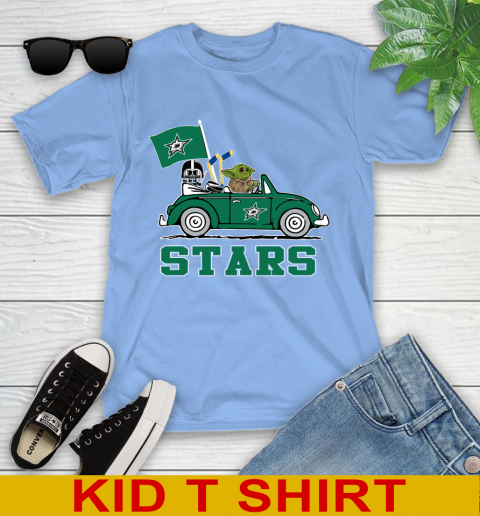 NHL Hockey Dallas Stars Darth Vader Baby Yoda Driving Star Wars Shirt Youth T-Shirt 11