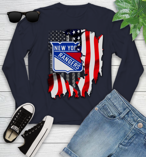 New York Rangers NHL Hockey American Flag Youth Long Sleeve 2