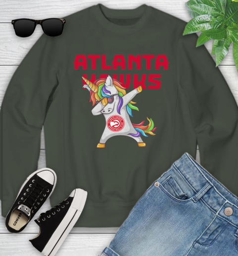 Atlanta Hawks NBA Basketball Funny Unicorn Dabbing Sports Youth Sweatshirt 10