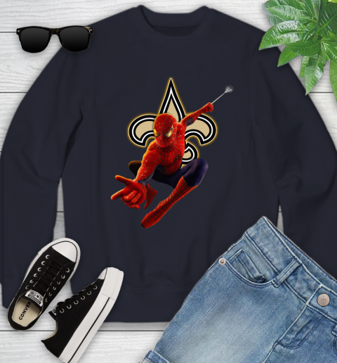 NFL Spider Man Avengers Endgame Football New Orleans Saints Youth Sweatshirt 3