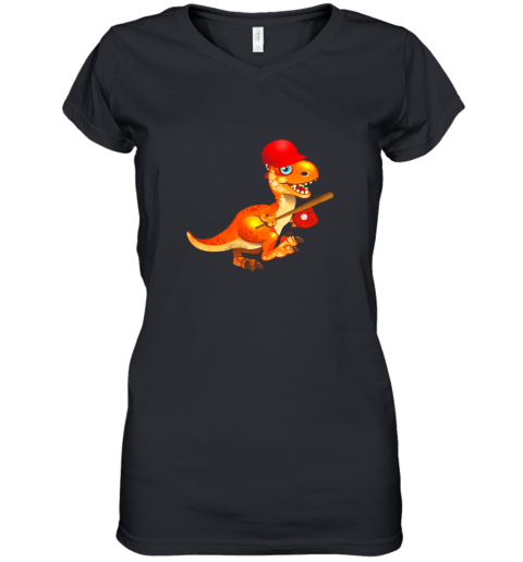 Baseball Player Dinosaur Shirt, Dino Tee For Toddler Boys Women's V-Neck T-Shirt
