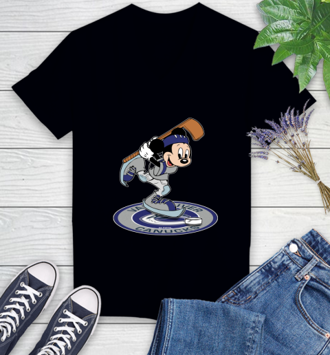 NHL Hockey Vancouver Canucks Cheerful Mickey Disney Shirt Women's V-Neck T-Shirt