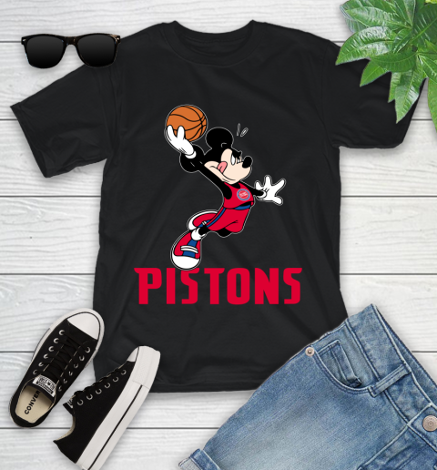 NBA Basketball Detroit Pistons Cheerful Mickey Mouse Shirt Youth T-Shirt