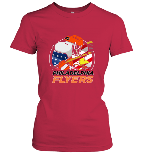 nq64 philadelphia flyers snoopy and woodstock nhl ladies t shirt 20 front red